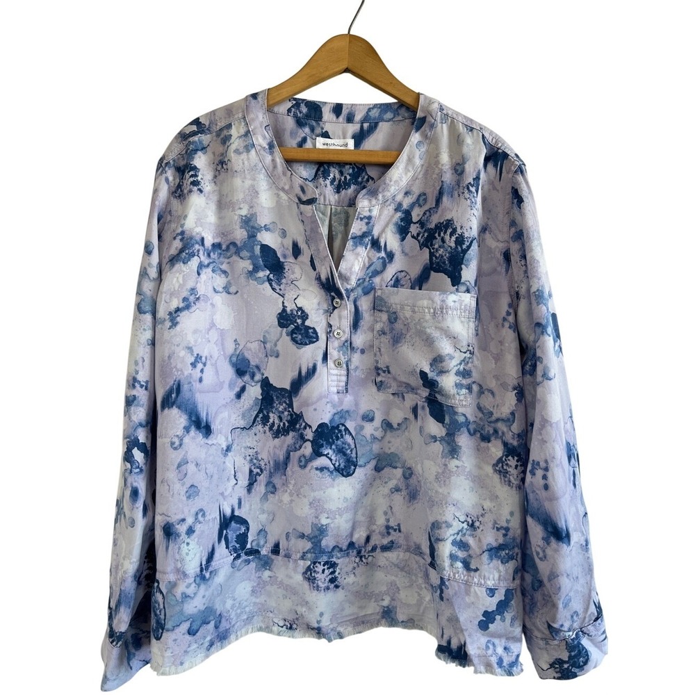 Westbound Light Blue and Navy Tie-Dye Henley Pullover